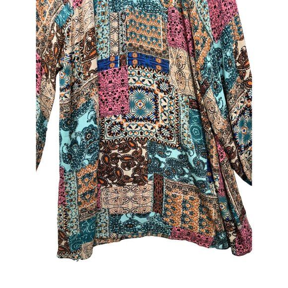 Umgee Womens Patchwork Pattern Long Sleeve Shirt Dress Size S Multicolor Flowy - Picture 9 of 11